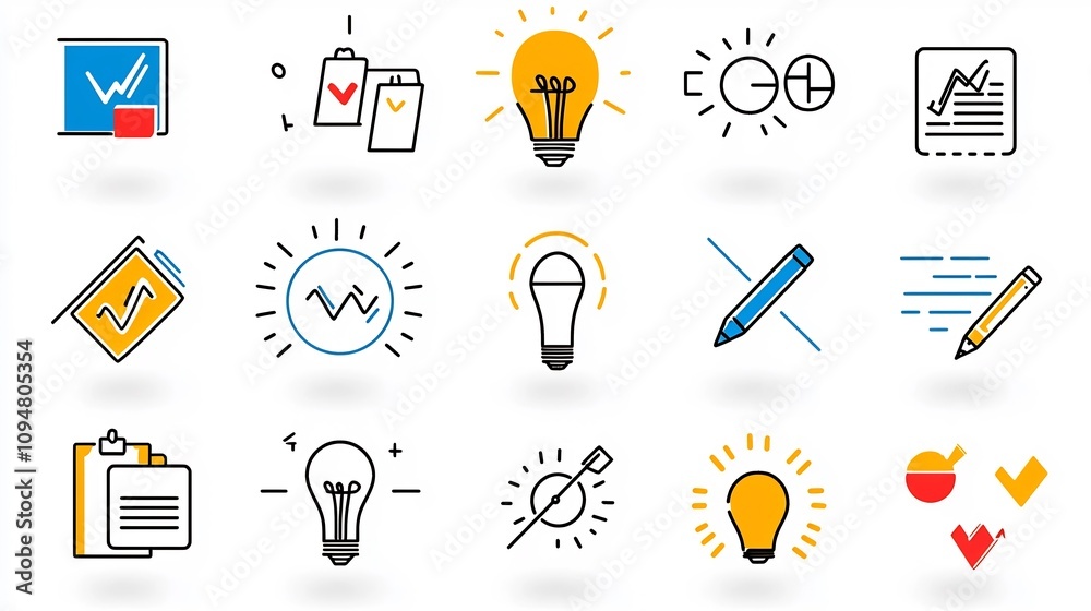 Poster comprehensive set of 15 black and white outline icons representing key digital marketing themes such