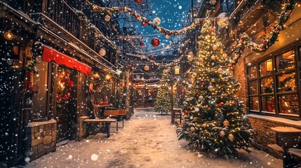 Fototapeta premium クリスマスと雪とツリー