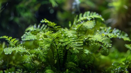 Close-up of Selaginella Lepidophylla with Dew Drops