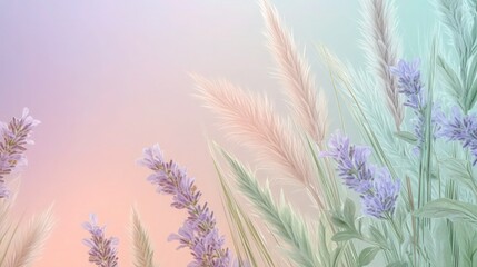 Soft focus lavender and pampas grass blend across a pastel gradient suitable for delicate cosmetic branding.