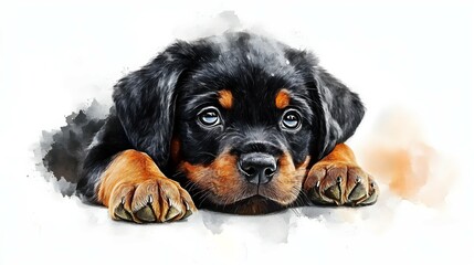 Young little dog in water color style isolated on white