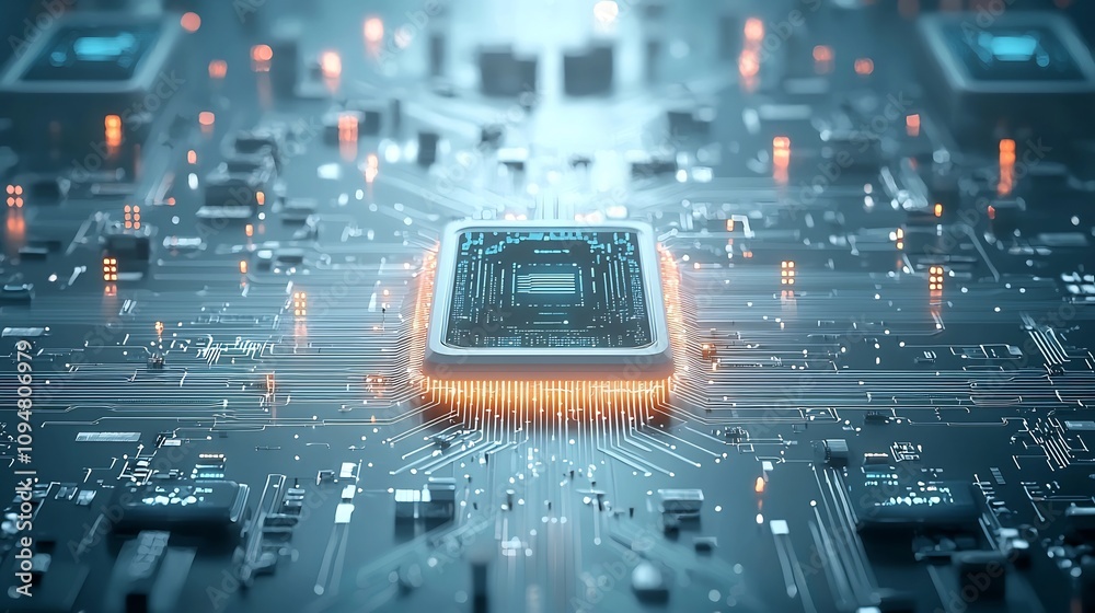Aufkleber Conceptual rendering of a futuristic smart city design featuring glowing circuit lights digital nodes and advanced technological infrastructure