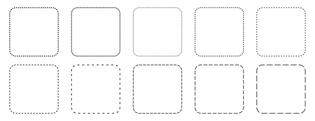 Collection of simple square dotted, dashed line frames
