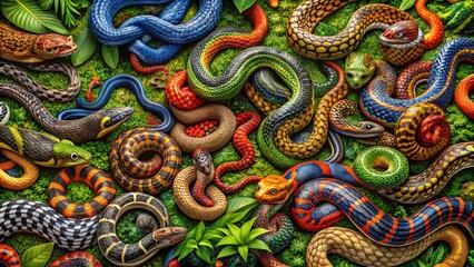 Aerial Photography Showcasing Diverse Snake Species in Their Natural Habitats with Unique Patterns and Colors Across Various Landscapes