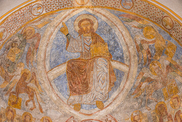 Romanesque fresco o f Christ in Majesty. Övraby church,