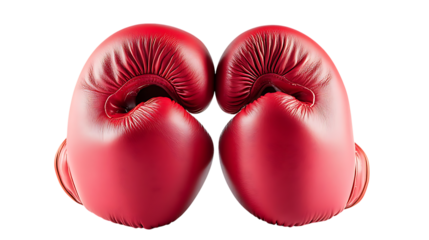 A pair of red boxing gloves featuring a deep center indent. The gloves have a slightly curved, circular design with a smooth texture and are positioned side by side on a white background.