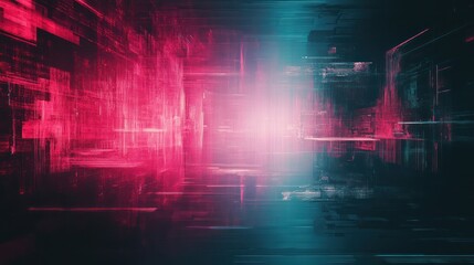 Abstract Digital Cyberpunk Cityscape: Neon Lights and Glowing Structures