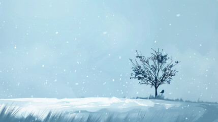 Fototapeta premium Bare winter background with soft snowfall over a snowy plain, enhancing the peaceful, minimal vibe