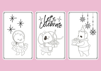 Animal doodle gift tags. Isolated badges with cute kawaii, celebrate holiday party.