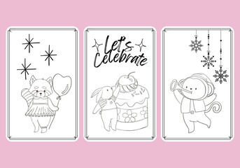 Animal doodle gift tags. Isolated badges with cute kawaii, celebrate holiday party.
