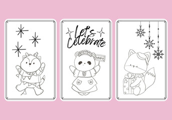 Animal doodle gift tags. Isolated badges with cute kawaii, celebrate holiday party.
