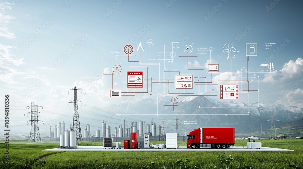 Poster Schematic diagram of an intelligent smart grid system that coordinates renewable energy and storage technologies to ensure reliable and efficient power delivery across the electrical infrastructure