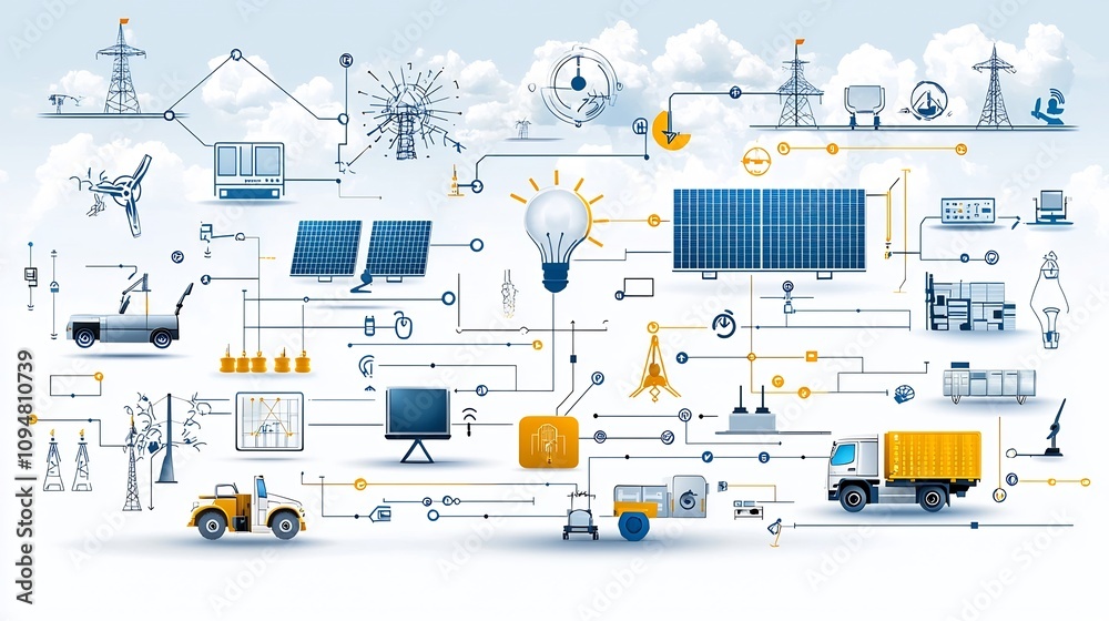 Aufkleber visualizing the smart grid that balance renewable energy and storage capacities to ensure reliable e