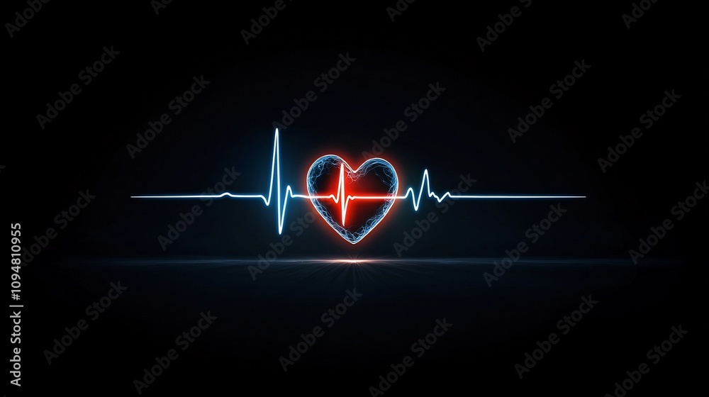 Aufkleber Luminous heart emitting a soft glow with a dynamic ECG line pulsing rhythmically set against a deep black background evoking energy and life