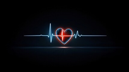 Luminous heart emitting a soft glow with a dynamic ECG line pulsing rhythmically set against a deep black background evoking energy and life