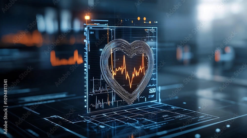 Poster Striking of a Glowing Heart Design with Vivid ECG Line Integrated into the Shape Set Against a High Contrast Dark Background to Represent Vitality and Strength