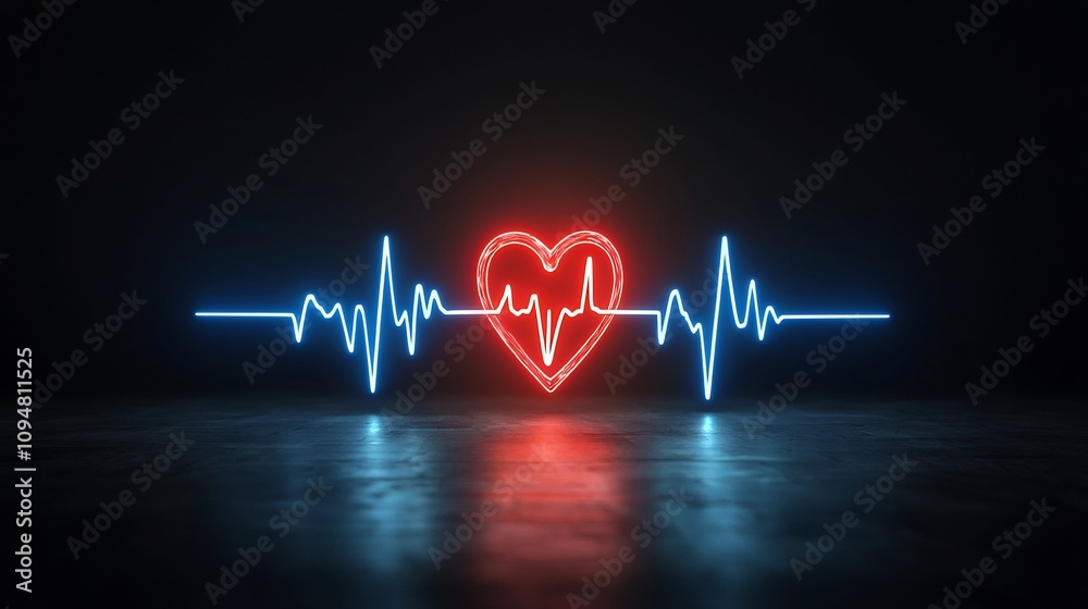 Aufkleber Glowing heart outline with a clear pulsating electrocardiogram line surrounded by subtle dark gradients representing balance and vitality in a digital conceptual