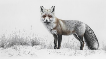 Fototapeta premium Red Fox in a Snowy Landscape