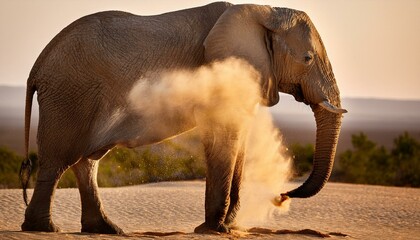 Side view of an elephant blowing sand