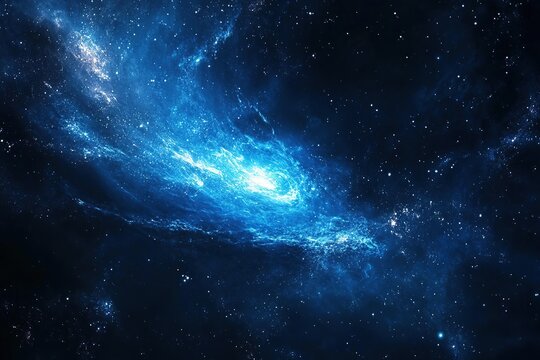 Bright blue nebula glowing in deep outer space surrounded by countless stars