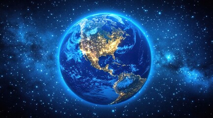 Fototapeta premium 3D rendering of the Earth glowing blue with lights