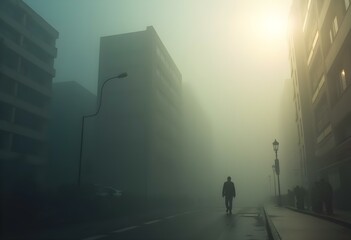 Fog in cities illustration. City landscape.