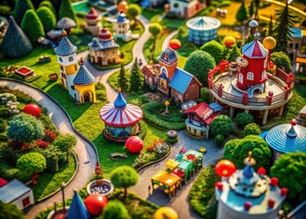 Aerial View of a Quirky Landscape with Humorous Signs and Structures, Captured from Above, Showcasing a Unique Perspective on Everyday Questions and Laughs