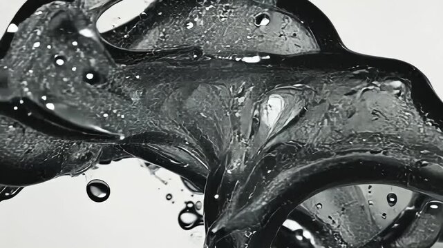 Abstract  Water Drop Splash with Bubbles and Ripples in Clean Liquid Motion