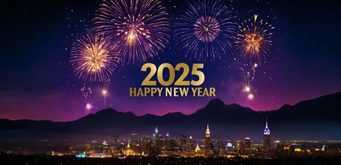 
Happy New Year 2025 Celebration with Fireworks and Glitter. Creative Elegent New Year Greeting Card, Banner, Background Design.