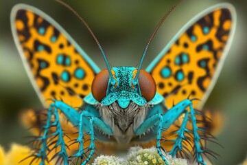 glitch,  microscopy of cockroach face electron microscopy, closeup, , isolated on white background,  , copy space, copy space for text,