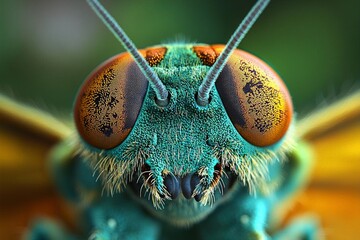 glitch,  microscopy of cockroach face electron microscopy, closeup, , isolated on white background,  , copy space, copy space for text,