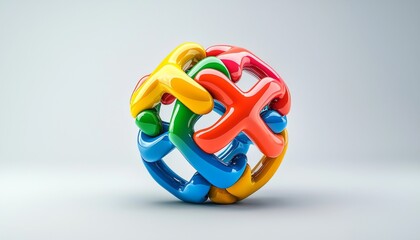 A colorful, intertwined puzzle ball showcasing vibrant shapes, designed for playful engagement and cognitive stimulation.