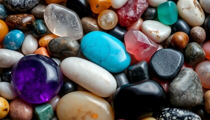 Colorful Assortment of Natural Gemstones and Stones for Decorative Appeal