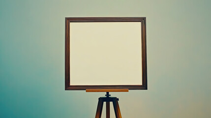 Empty frame on easel against soft gradient background