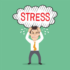 Business man in stress holding hands on head. Distressed, Headache, Migraine, Stress, mental health Concept.Flat, Vector, Illustration, Cartoon, EPS10.   