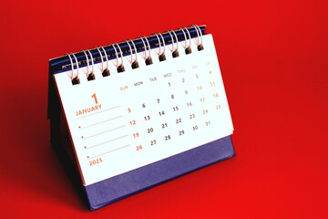 Monthly calendar template for the new year 2025 desk calendar,on red background