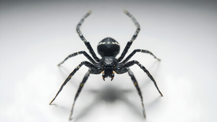 Fototapeta premium Beautiful black spider sits on a web, plain white background.