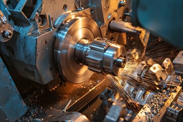 Obraz premium Precision machining process in an industrial workshop setting