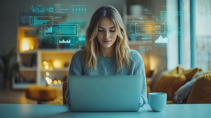Fototapeta premium people in casual attire working on a laptop in a cozy home office setting. 