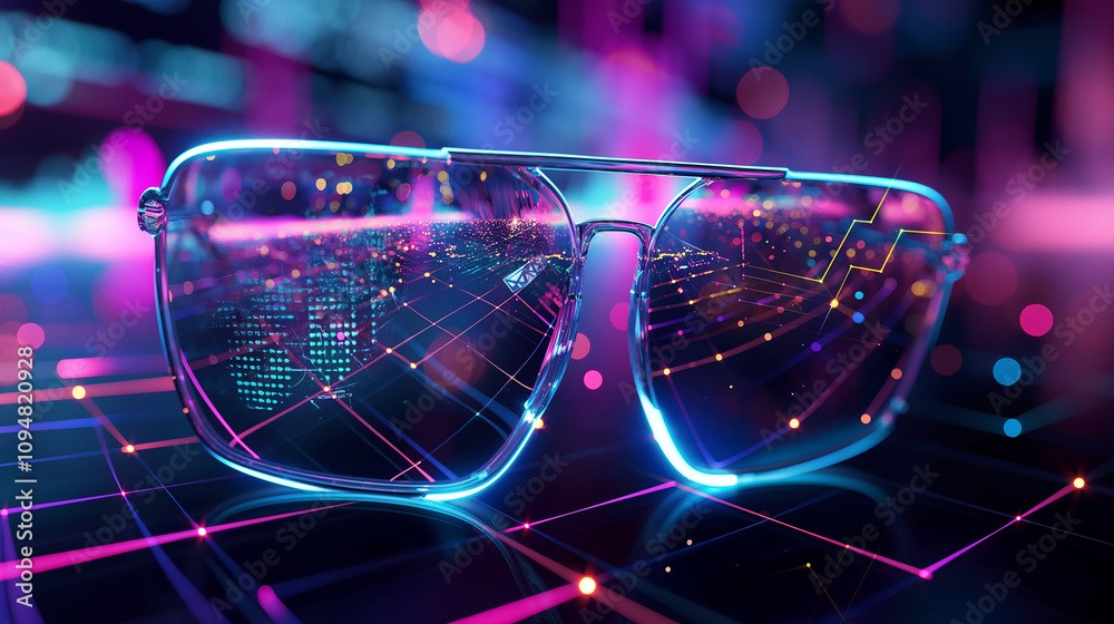 Poster augmented reality glasses visualizing ai-driven network diagnostics, displaying live graphs, data pa