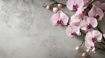 pure orchid flowers, minimalism composition, flatlay, light background 