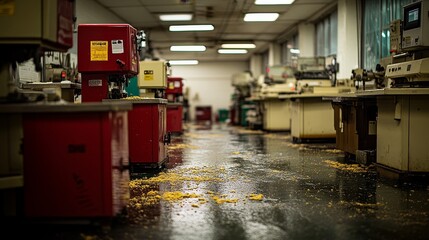 Naklejka premium A Messy and Abandoned Industrial Workroom