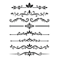 Add sophistication to your designs with this collection of elegant divider ornaments in vector format. Perfect for invitations, borders, and decorative digital projects.