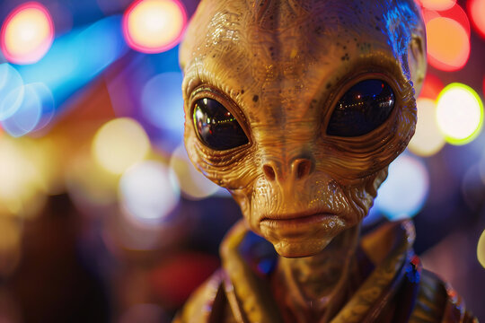Image of extraterrestrial alien in glowing light night club generative AI