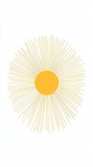 Abstract sun illustration with rays, bright yellow center on a white background.