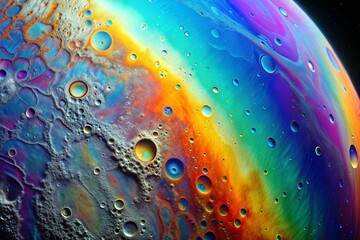 Macro sphere with iridescent moon texture and vibrant colors