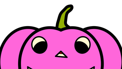 Cute Cartoon A Big Pink Halloween Pumpkin Half Face On Transparent Background. PNG Image, Digital Art, Procreate Pocket