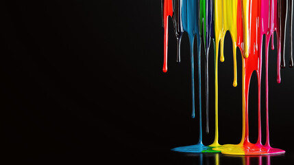 Colorful paint splashes isolated on black background