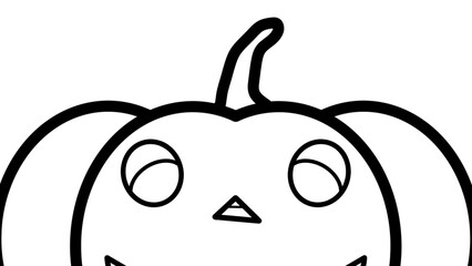 Cute Cartoon A Big Halloween Pumpkin Half Face Outline On Transparent Background. PNG Image, Coloring Picture, Digital Art, Procreate Pocket