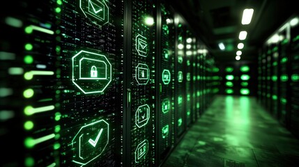 Fototapeta premium Data Privacy and Encryption in Modern Technology Server Room Digital Art